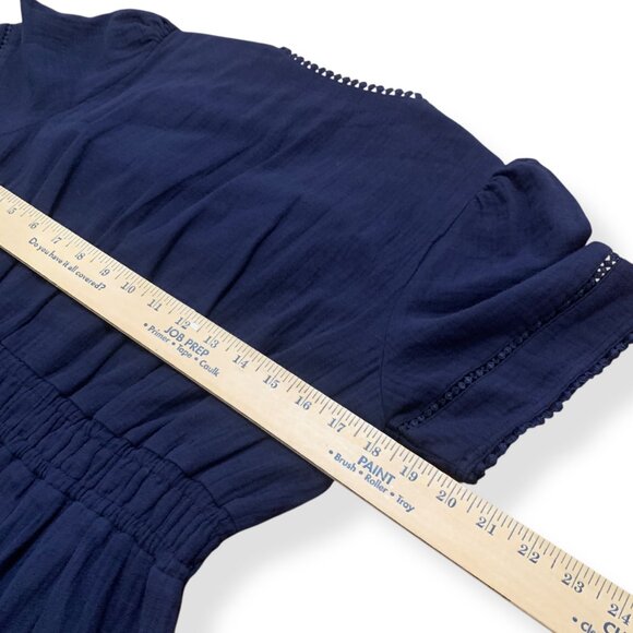 Boden Women’s Trim Double Cloth Dress Navy Blue Sz 10P Midi Romantic Cottagecore - Picture 12 of 16